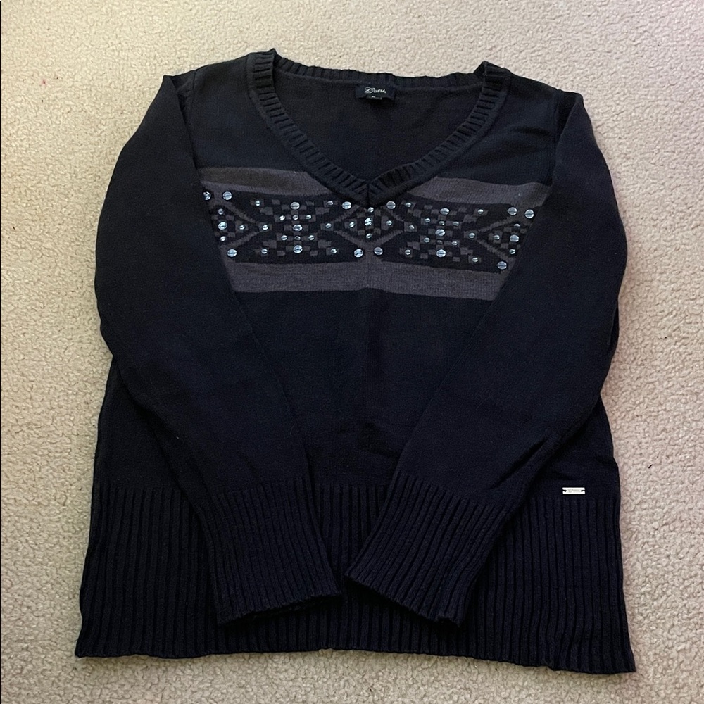 Vintage Guess V-Neck Sweater with Sequin Detail, Size XL